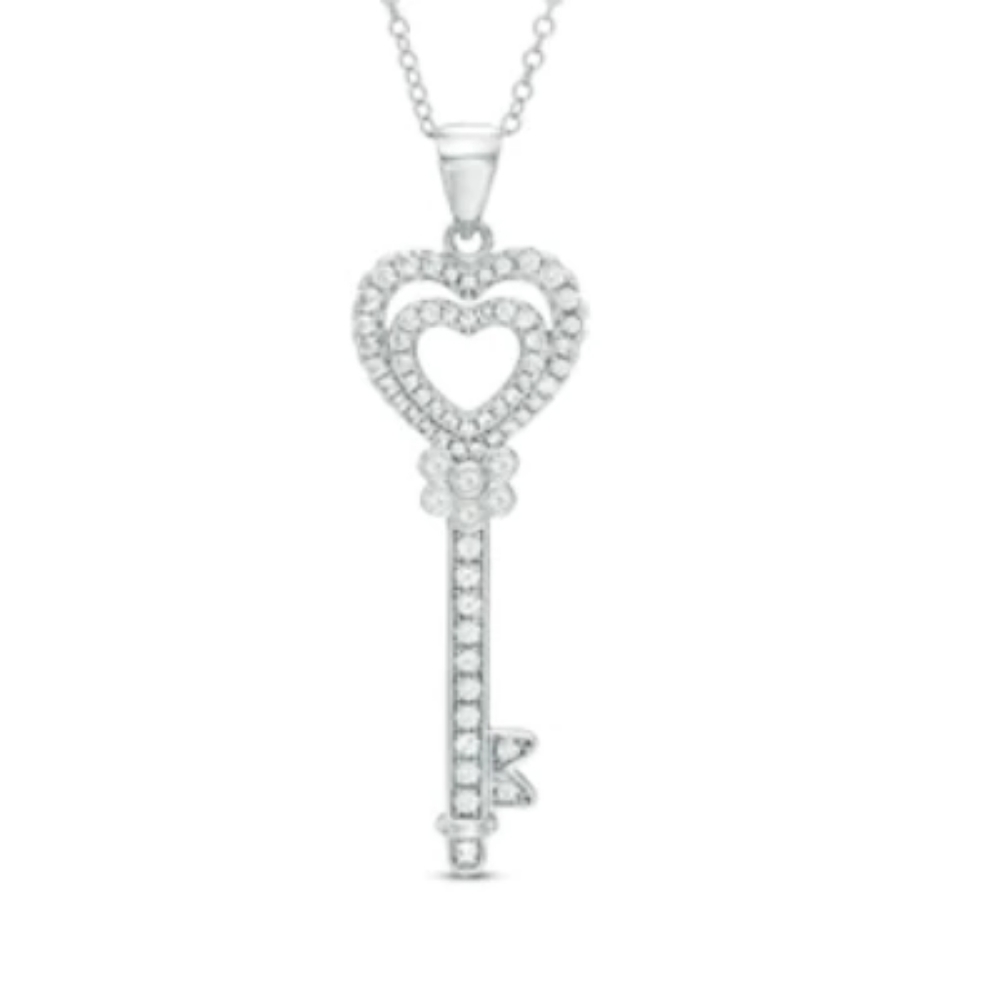 Zales Double Heart Key Sapphire Necklace